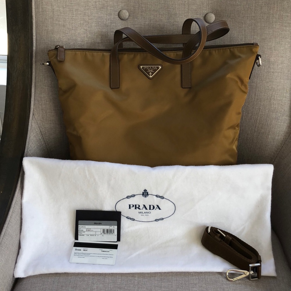 Prada saffiano- trimmed Tessuto tote